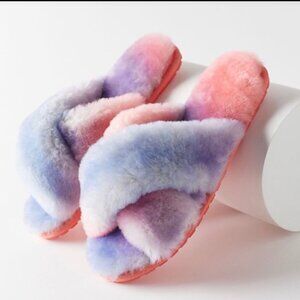 EMU AUSTRALIA Cozy Mayberry Tie Dye Crossover Straps Slippers Coral Navy Sz.8